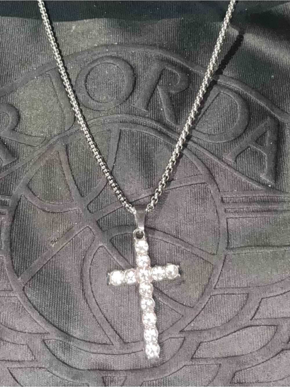 Stainless steel Silver Crystal Cross Pendant Necklace - Unisex Jewelry 24in